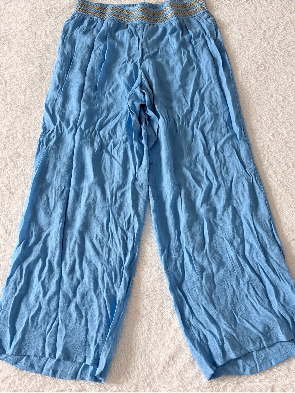 JM Collection Light Blue Wide-Leg Pull-On Pants with Smocked Waist